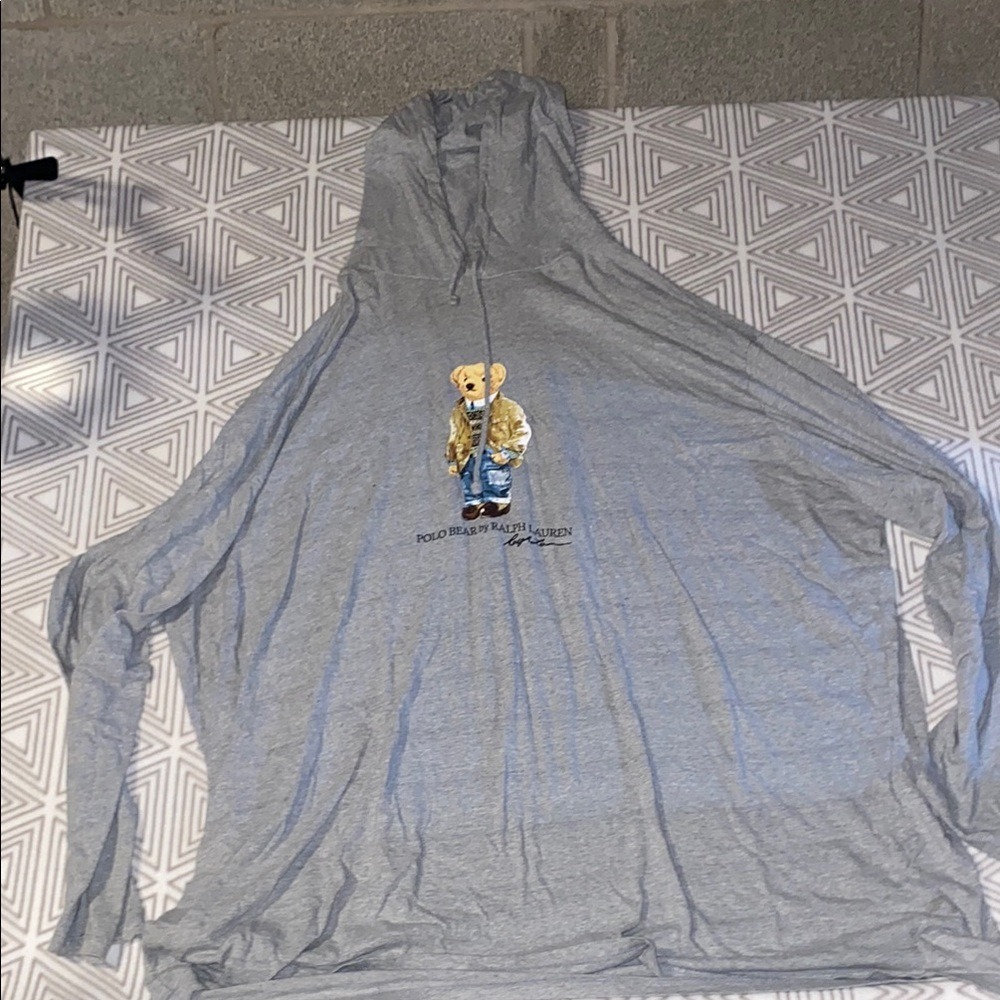 Polo‎ Bear by Ralph Lauren Gray Hoodie Long Sleeve Graphic Tee Men